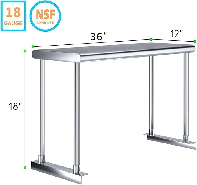 Stainless Steel Single Overshelf for 36 Prep Table – 12 Deep | NSF Certified | Commercial Kitchen Add-On Shelf (12x36)