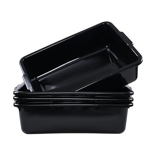 4 Pack 22 L Commercial Bus Tub Box Black Plastic Rectangle Dish Tub Basin R