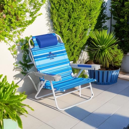 SUNNYFEEL Extra Wide 28 Low Beach Chair 5 Position Lay Flat XL Oversized Portable Folding Camping Chairs with Cup Holder for Outdoor/Trip Lightweight Foldable Backpack Beach Chair for Adults