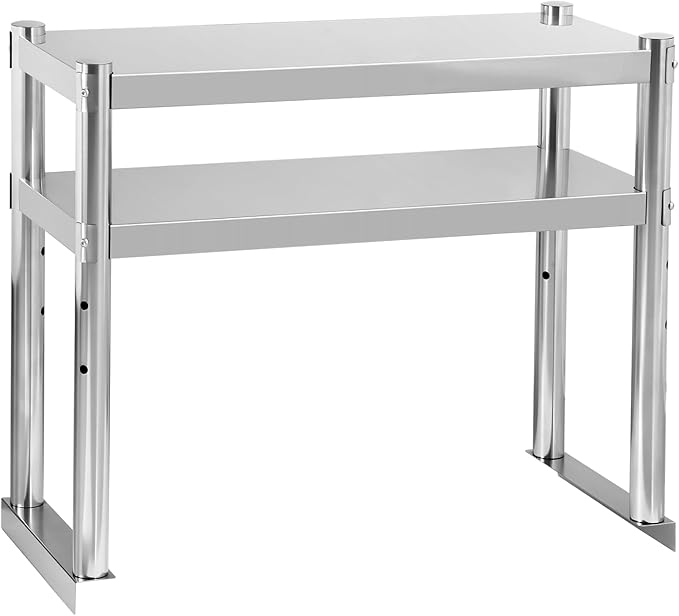 Stainless Steel Double Overshelf 30''L x 12''W Commercial 2 Tier Overshelf Height Adjustable Overshelf for Prep Work Table in Kitchen Restaurant
