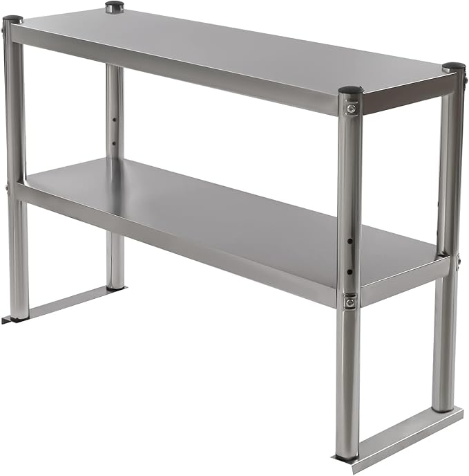 12 x 36 x 23.62 Inch Stainless Steel Double Overshelf for Commercial Kitchen Heavy Duty 2-Tier Storage Rack Work Table Organizer for Restaurant Garage Industrial Use 201 Stainless Steel