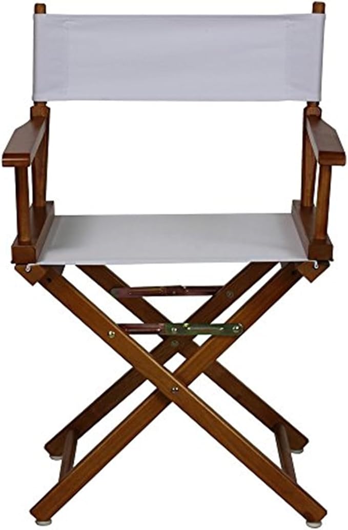 Director's Chair with Built-in Armrests and Foldable Design for Easy Storage Lightweight Durable Frame Perfect for Indoor or Outdoor Seating White Canvas/18 in Honey Oak Frame