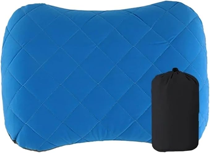 Ultralight Inflatable Camping Travel Pillow with Soft Washable Cover - Ergonomic Inflating Pillows for Neck &amp Lumbar Support(Blue)