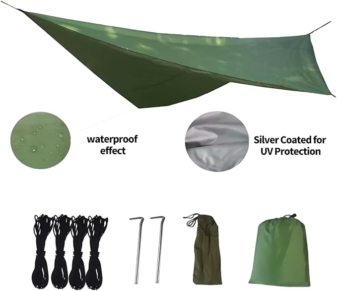 Double Camping Hammock with Mosquito Net and Rain Fly – Lightweight 3-in-1 Tent Setup for Outdoor Hiking Travel Patio &amp Backpacking – Portable Hammock for Adults with Tree Straps &amp Bug Net