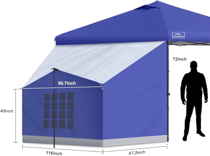 KAMPKEEPER Side TentCamping Tent for 10' x 10' Pop Up Canopy Easy Set Up GazeboCompatible with 10' Wide Canopy Tents（Blue）