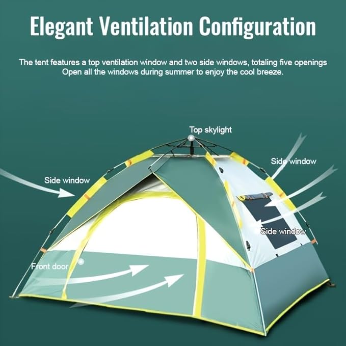 Automatic Instant Setup Camping Tent | All-Season with Dual Doors &amp Mesh Windows Windproof Lightweight Oxford Cloth Zipper Closure Fiber Brackets for Camping