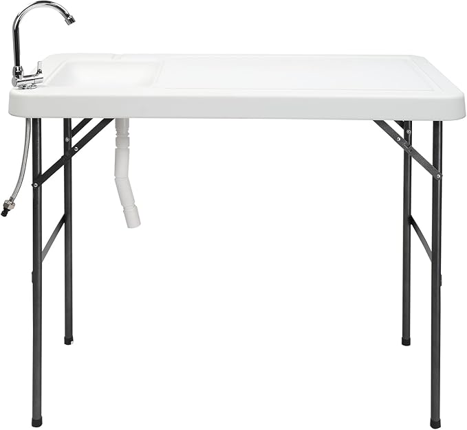 Folding Fish Cleaning Table with Sink Portable Folding Camping Table Outdoor Fish Cleaning Station Fish and Game Cleaning Table for Lawn Yard Garden Camping Picnic