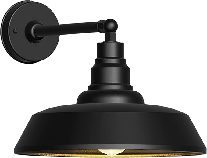 15 Large Outdoor Gooseneck Barn Light - Large Gooseneck Outdoor Light Fixture with Straight Arm Black Exterior Wall Light Fixture for Farmhouse Garage Porch Wall Light