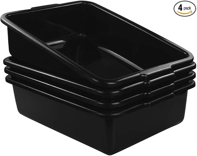 4-Pack Large Plastic Commercial Bus Tubs 22 L Rectangle Utility Bus Box