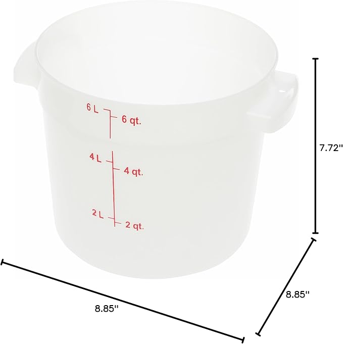 Carlisle FoodService Products Storplus Round Food Storage Container with Stackable Design for Catering Buffets Restaurants Polyethylene (Pe) 6 Quart White (Pack of 12)