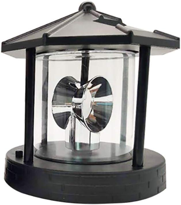 15 * 15 * 17cm Solar Lighthouse Rotating Light Led Rotating Lighthouse Beacon Lamp Rotating Outdoor Decorative Lamp Energy Saving Solar Landscape Light (Black)