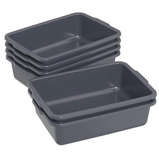 6 Packs 24 L Plastic Commercial Plastic Bus Tub Food Service Bus Tub Gray