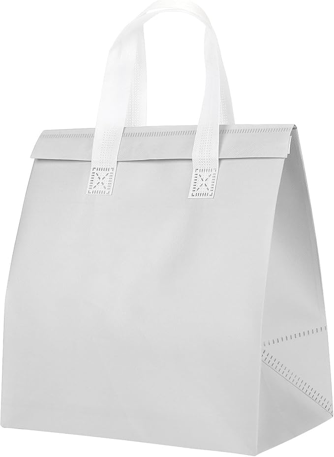 PATIKIL Insulated Take Away Bags 25 Pcs Insulation Cooler Bag Grocery Thermal Bags 11.8 x 7.9 x 12.6 Inch for Hot Cold Frozen Food Delivery White