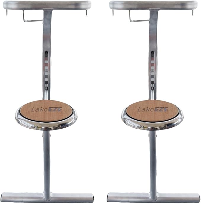 LakeEze Swim Stool (Espresso Brown Pair) – Premium Dock Accessory for Water Seating – Adjustable Height for Docks Pools &amp Waterside Use – Built-in Cup Holder – UV-Resistant Durable Made in the