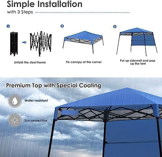 Fireflowery 7’ x 7’ Pop Up Canopy Tent Portable Shelter Canopy w/Backpack Outdoor Instant Canopy Tent Lightweight &amp Compact for Hiking Fishing Camping Picnic (7'x7' Base 6'x6' top)