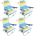 OFIKA Backpack Beach Chairs for Adults Folding Beach Chairs with 5 Adjustable PositionsCamping Chairs with HeadrestTowel Rack and Cup HolderSupports up to 300lbs (Colorful 4 Pack)
