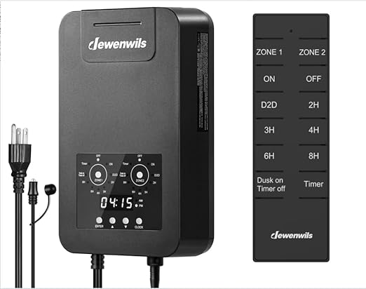 DEWENWILS 300W Low Voltage Landscape Transformer with 2 Zones 120V AC to 15V DC Low Voltage Transformer with Remote Photocell Sensor &amp Timer Outdoor Landscape Lighting for Spot Light Steplight