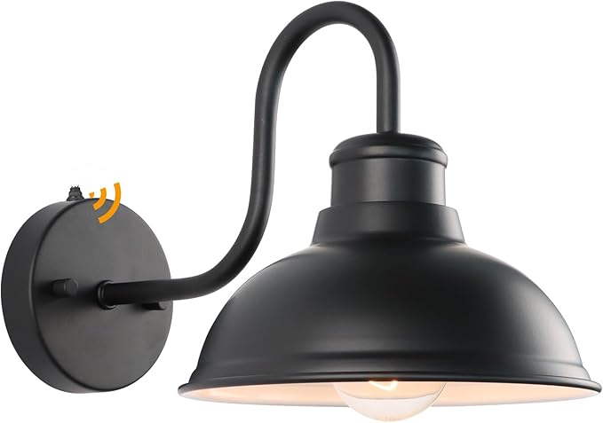 Dusk to Dawn Outdoor Wall Sconces Exterior Farmhouse Gooseneck Barn Light Vintage Matte Black Outside Wall Mount Light Fixture Anti-Rust Waterproof Outdoor Light for Porch Garage