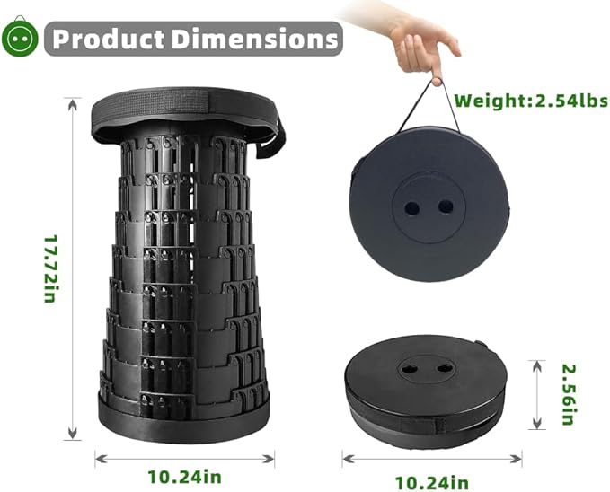 Collapsible Telescoping Stool 2-Pack – Camping Foldable Chair Portable Stool Load Capacity 550lbs Outdoor Chair Camping Hiking Fishing Queuing BBQ Garden Parties Rotatable Retractable