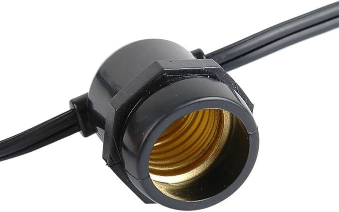 Novelty Lights 37.5 Feet Heavy Duty Light String with 25 in-Line E26 Sockets Black Wire PVC Commercial Grade Stringer 18 Spacing End-to-End Connectable No Bulbs