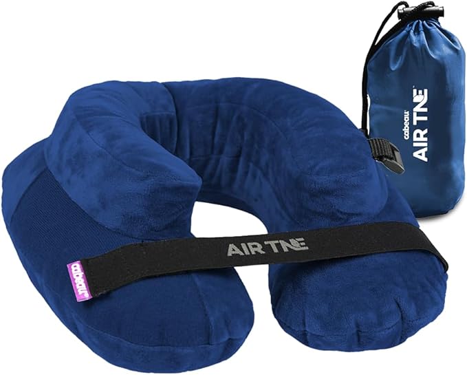 Cabeau Inflatable Travel Pillow – Air TNE – Adjustable Lightweight and Supportive for Sleeping on Airplanes Trains and Cars– Customized Fit and Compact Carrying Case (Royal Blue)