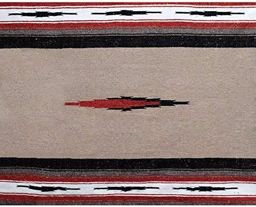 Open Road Goods Tan/Khaki Mexican Yoga Blanket - Thick Diamond Serape with Orange and Brown Stripes