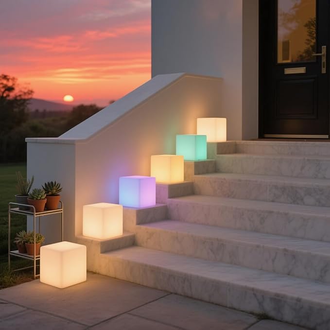 8-in Solar Cube Light Outdoor Waterproof 16 Colors Illuminate Cube Floor Lamp Dimmable Glowing LED Tesseract Cosmic w/Ground Stake &amp Remote Dynamic Effect for Garden Yard Patio Mood Ambient Ligh