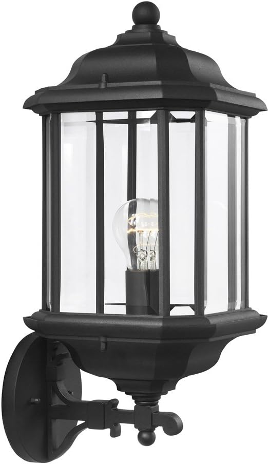 Sea Gull Lighting 84032-12 Kent One-Light Outdoor Wall Lantern With Clear Beveled Glass Panels Black Finish