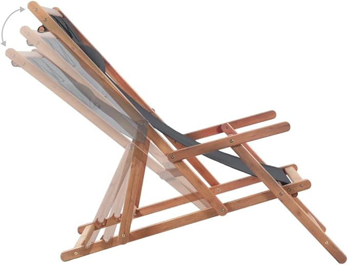 Versatile Folding Beach Chair with Adjustable Recline Comfortable Pillow Wooden Frame Gray