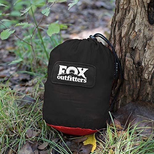 Fox Outfitters Neolite Double Camping Hammock - Lightweight Portable Nylon Parachute Hammock for Backpacking Travel Beach Yard. Hammock Straps &amp Steel Carabiners Included (Red/Black)
