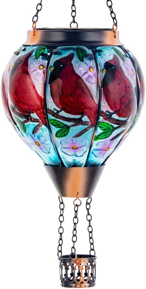 DREAMSOUL Cardinal Hot Air Balloon Solar Lantern Hanging Solar Lanterns Outdoor with Flickering Flame Light Glass Outdoor Lantern Waterproof for Patio Yard Party Gift Decor