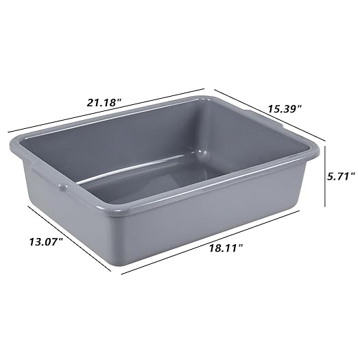 4 Pack Grey Commercial Bus Tubs 22 L Plastic Bus Box Rectangular Utility Bus Trays