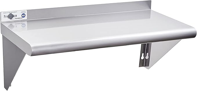 Profeeshaw NSF Stainless Steel Shelf 18” x 36” 350 lb Commercial Shelves Wall Mounted Metal Shelving with Backsplash and 2 Brackets for Restaurant Bar Utility Room Kitchen and Garage