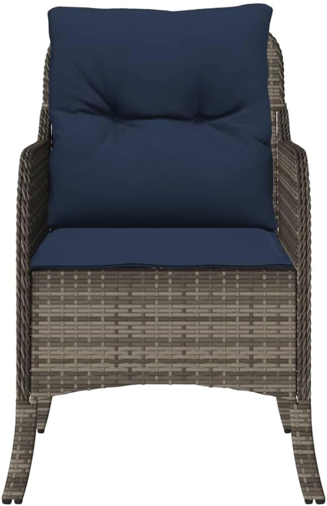 Patio Chairs with Cushions 2 pcs Gray Poly Rattan Outdoor Furniture Comfortable Lounge Chair with Removable Cushions Durable Powder-Coated Steel Frame for Patio Garden Balcony
