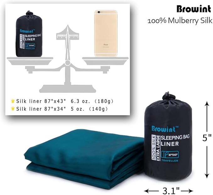 Browint Silk Sleeping Bag Liner Silk Sleep Sack Extra Wide 87x43 Lightweight Travel Sheet for Hotels More Colors for Option Reinforced Gussets