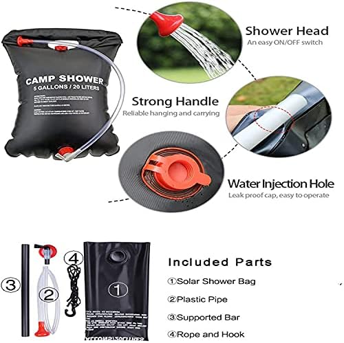 Pop-up Shower Tent &amp 20L Solar Shower Bag Combo - Waterproof Camping Privacy Shelter with Portable Heated Water Reservoir for Outdoor Bathing Beach Hiking (Green 120x120x190cm)