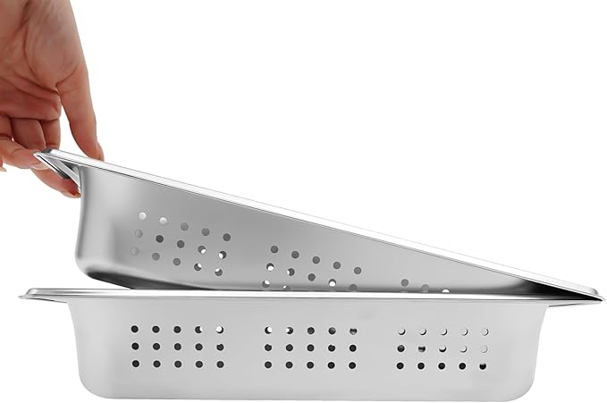 DYNAMI 2-Pack Anti-Jam Perforated Stainless Steel Steam Table Pan 1/3 Size 2 Deep Commercial Chafing Steam Table Pan Hotel PansCatering Food Pan (2-Pack1/3 Size 2 Deep)