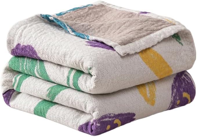 Bnitoam 100% Cotton Bed Blanket Twin Size 60x80 3 Layer Muslin Blanket Cooling Breathable Lightweight Summer Gauze Throw for Hot Sleepers Kids Birthday Gift (Print 60x80)
