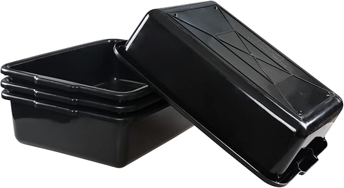 4-Pack 23 L Plastic Bus Box Black Commercial Food Grade Bus Tote Tub