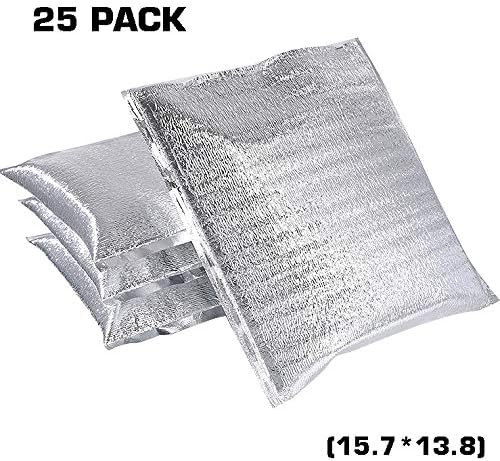 Reusable Insulation Thermal Bags 25 Pack 15 inch x 13 inch Large Insulated Bubble Bag Thermal Box Liners Metalized Box Liner for Cold and Hot Food