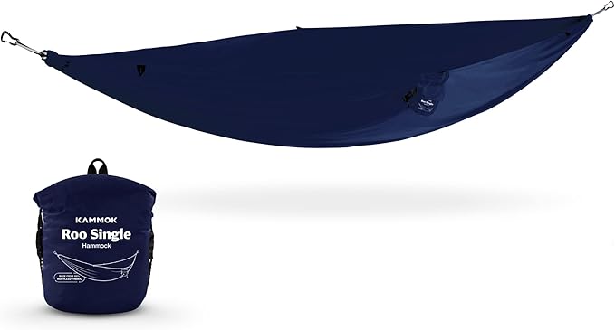 KAMMOK: Roo Single Hammock | Made from Strong &amp 100% Recycled Water Resistant Ripstop Fabric | Comfortable Packable Lightweight (Lifetime Adventure Grade Warranty) Midnight Blue