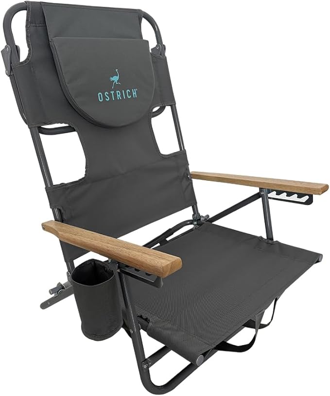 Ostrich Tommy O Midsize Face Down Backpack Beach Chair with Face Hole Portable Lounge Chair with Cup Holder Face Opening Lay Flat Tanning Chair with Armrests Face Down Reading Gray