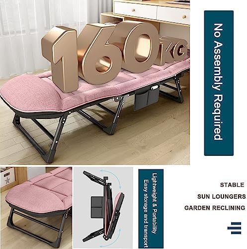 Lounge Outdoor Folding Deck Chair with 5 Level Adjustable Recliner Bed Padded Cushion Portable Camp Bed for Beach and Garden 185 * 65cm (175 * 60cm)