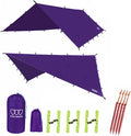 Gold Armour Rainfly Tarp Hammock Premium 14.7ft/12ft/10ft/8ft Rain Fly Cover Waterproof Ultralight Camping Shelter Canopy Survival Equipment Gear Camping Tent Accessories (Purple 14.7ft x 12ft)