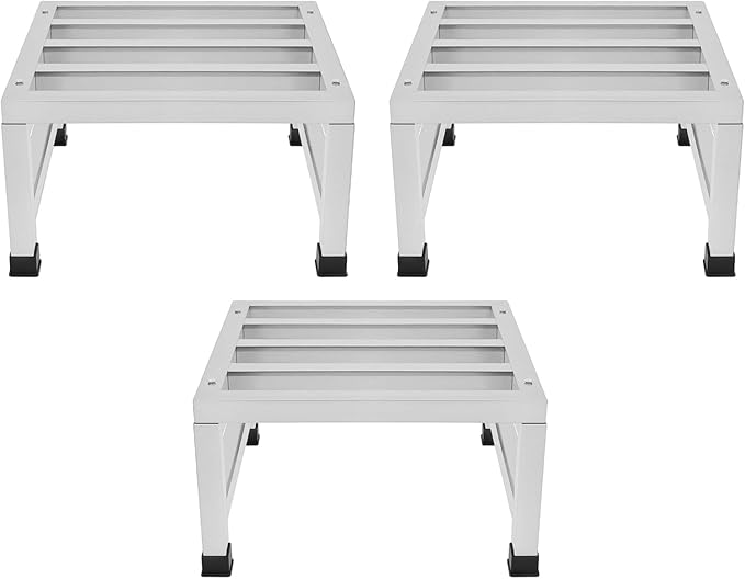 3 Pack Dunnage Rack 13.8''Lx 13.8''W x 7.8H Stainless Steel Dunnage Racks 1100 lbs Capacity Each Food Service Storage Racks Floor Rack for Warehouse Cooler Restaurant Kitchen &amp Garage
