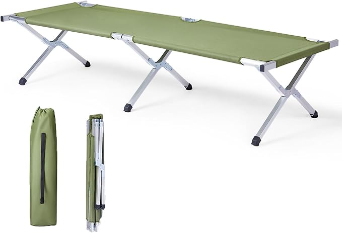 Vasitelan Outdoor Camping Cot Portable Folding Cots for Sleeping with Carry Bag Outdoor Camping Bed for Adults Support 275 Lbs (Green)