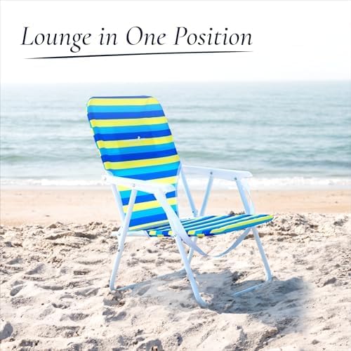 CARIBBEAN JOE Folding Beach Chair 1 Position Lightweight and Portable Foldable Outdoor Camping Accessories with Carry Strap (Bold Stripe 225lbs Capacity)