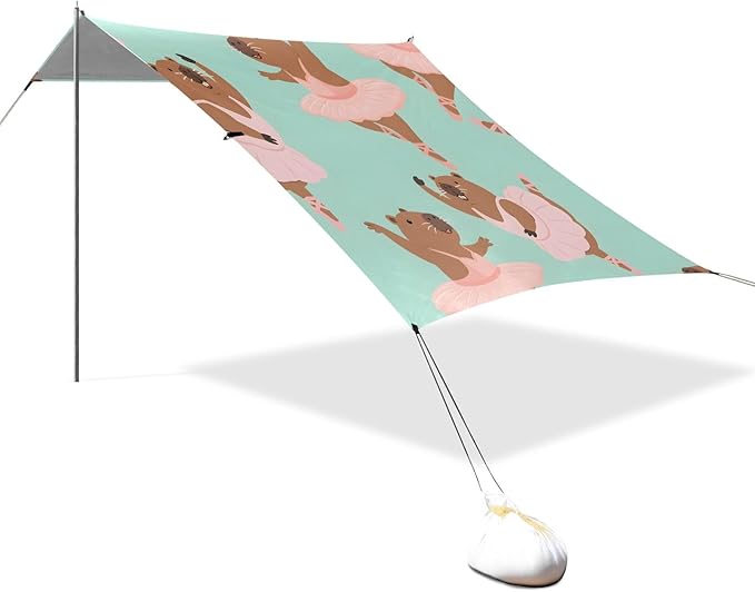 Capibala Dancing Ballet Pattern Camping Sun Shelter Beach Tent Portable Beach Sun Shade Outdoor Canopy for Camping Trips Fishing Picnic