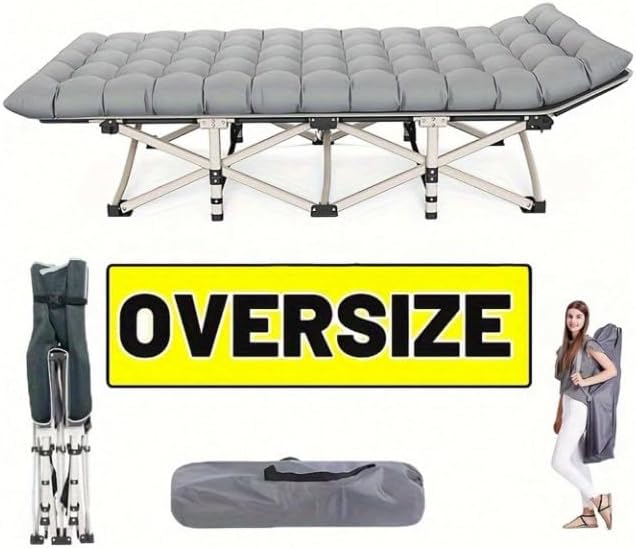 Folding Camping Cot with Mattress Portable Bed for Adults Comfortable Sleeping Solution for Indoor Outdoor Travel Home Office Use with Carry Bag (Gray)