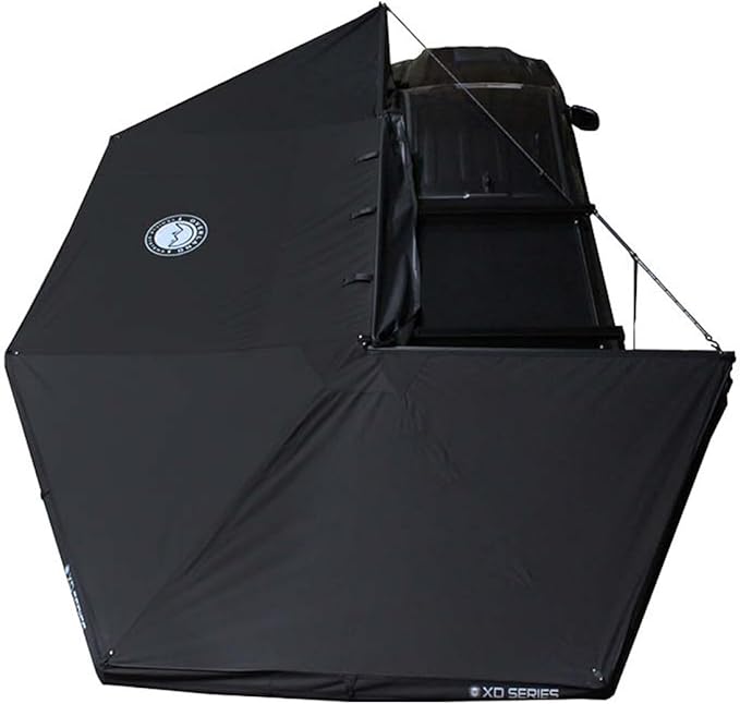 Overland Vehicle Systems 19690001 XD Nomadic 270 Degree Awning with Integrated LED Lights &amp Black Out Driver Side | 129 Sq Ft of Coverage | Black Fabric and Travel Cover Included